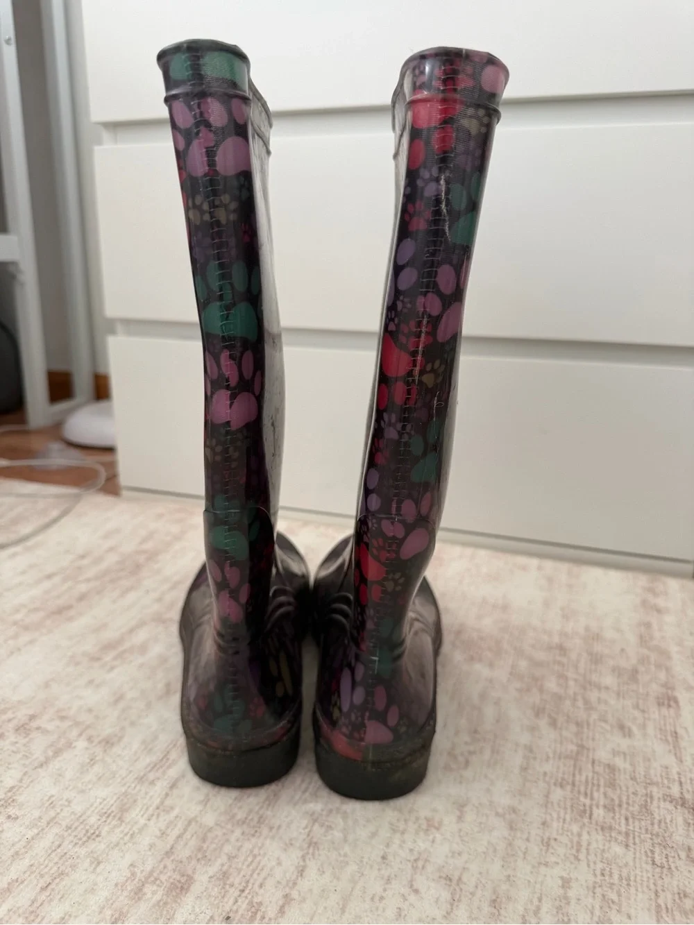 Women’s Waterproof Rain Boots with Colorful Paw Print Pattern
